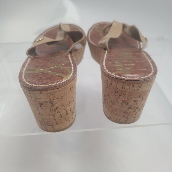 SAM EDELMAN 9.5 M ROMY Platform Flip Flop Sandals Beige Cork Wedge Womens - Picture 5 of 9